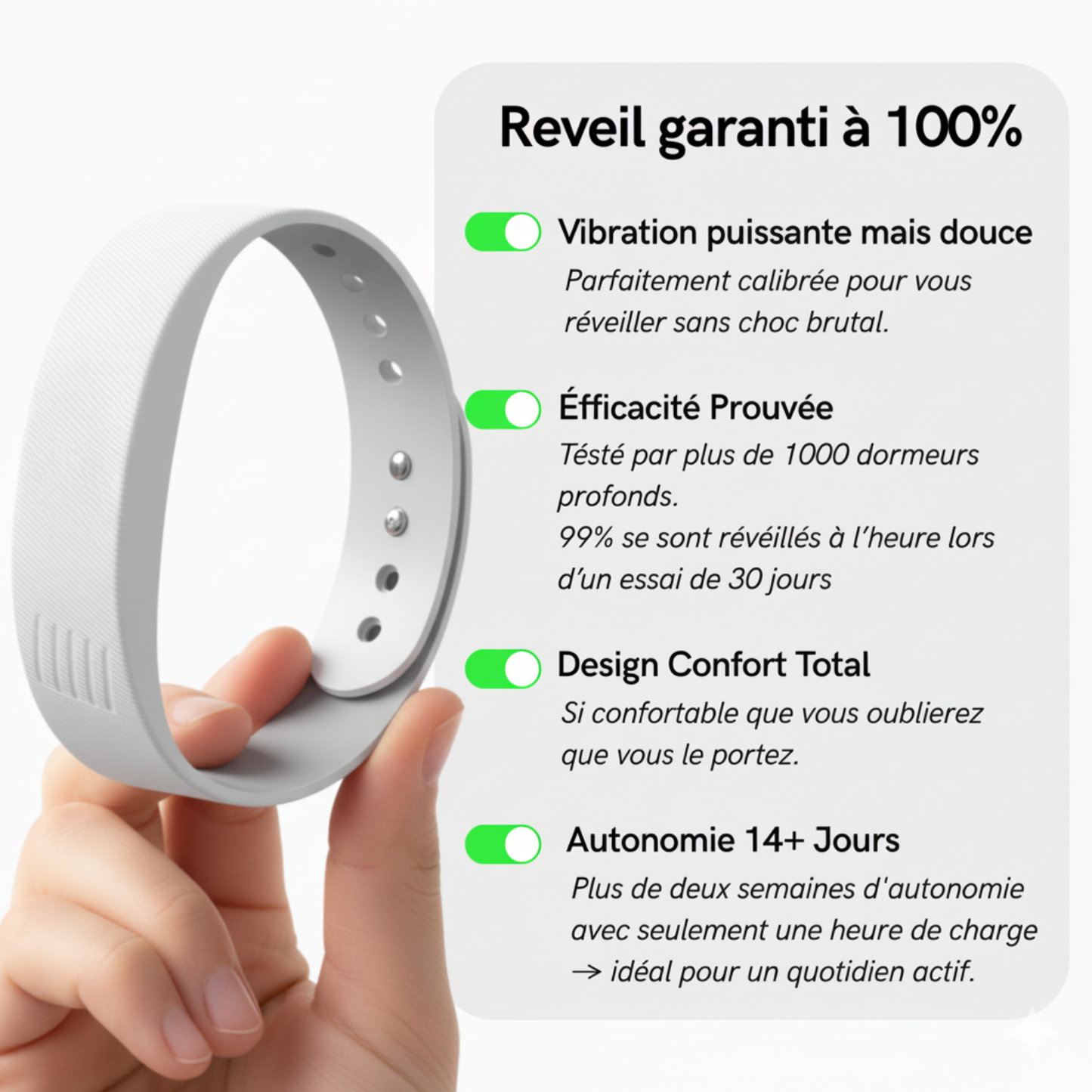 Réveil Vibrant 100 % efficace - blanc